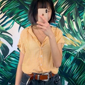 Striped Yellow Short Sleeve Collared Shirt